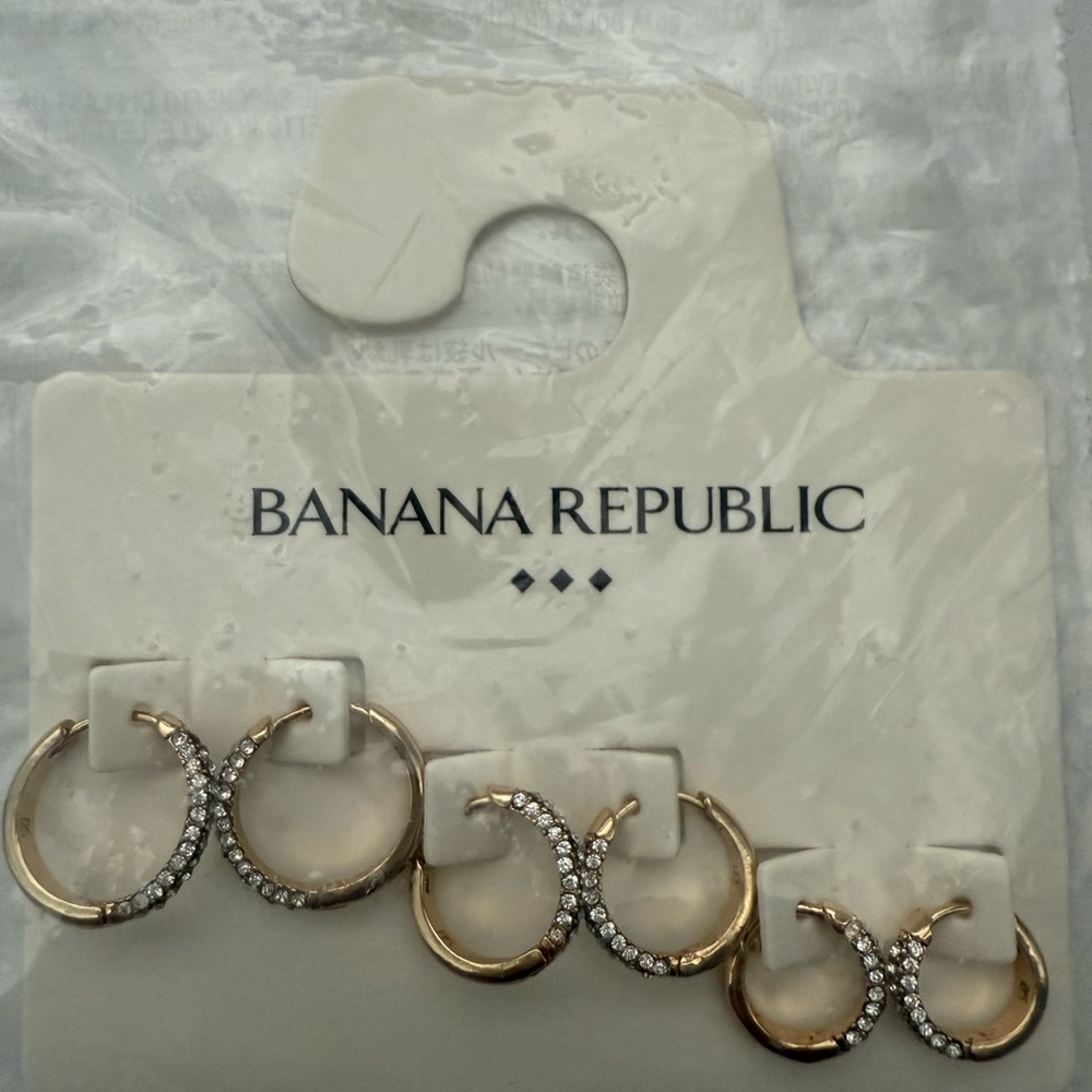 Banana Republic Gold and Rhinestone Huggie Hoop Earrings Set